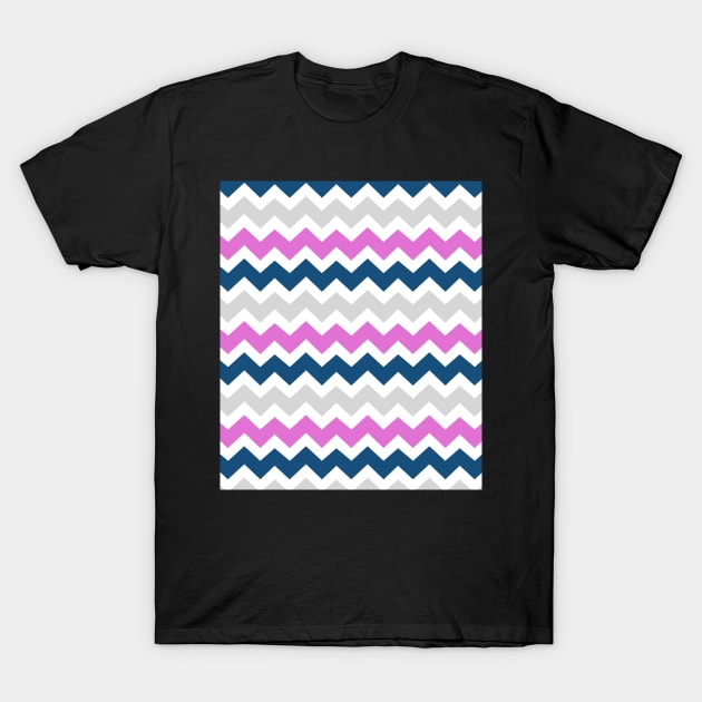 Pink Navy Blue Grey Chevron Pattern T-Shirt by dreamingmind